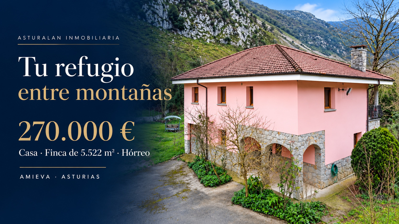 Casa con finca de 5.522 m², hórreo y vistas a la montaña en Amieva
